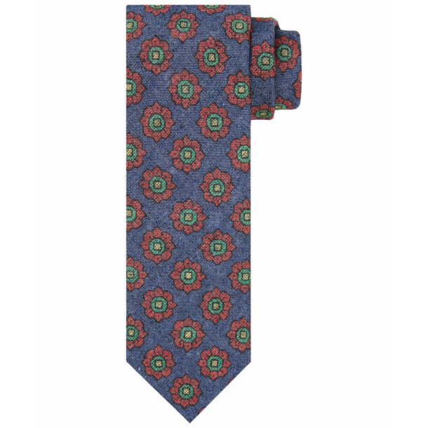 Niebieski kwiecisty krawat z wełny i jedwabiu – Profuomo