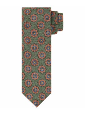 Zielony kwiecisty krawat z wełny i jedwabiu – Profuomo