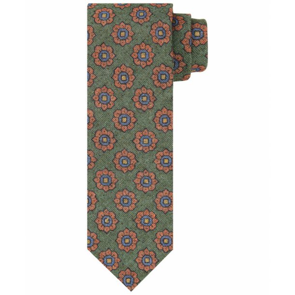 Zielony kwiecisty krawat z wełny i jedwabiu – Profuomo