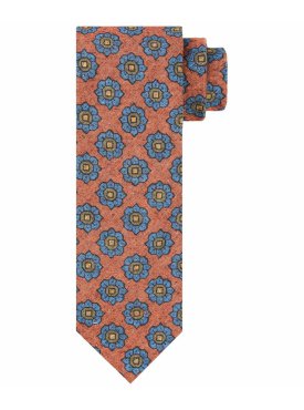 Pomarańczowy kwiecisty krawat z wełny i jedwabiu – Profuomo