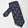 Elegancki granatowy krawat jedwabny Ascot w srebrne lilijki