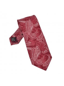 Bordowy krawat lniany we wzór paisley
