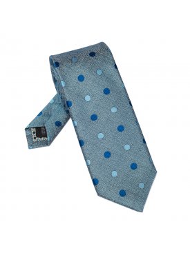 Jedwabny błękitny krawat w grochy extra long Hemley