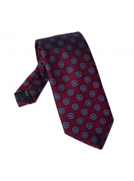 Elegancki bordowy jedwabny krawat Hemley w niebieski wzór extra long