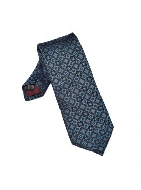 Granatowy krawat jedwabny w jaśniejszy niebieski wzór