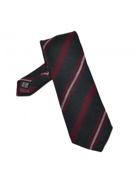 Granatowy krawat wełniany VAN THORN w bordowe pasy