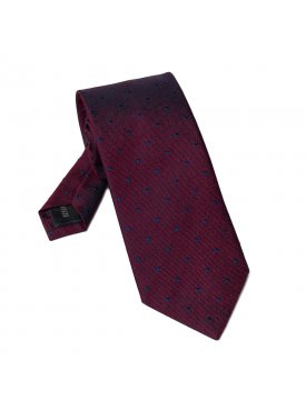 Bordowy krawat jedwabny Hemley w niebieskie kropeczki - Extra long