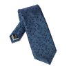 Niebieski jedwabny krawat w roślinny wzór DŁUGI