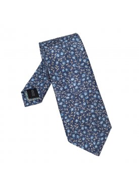 Elegancki granatowy krawat jedwabny Hemley w kwiecisty wzór