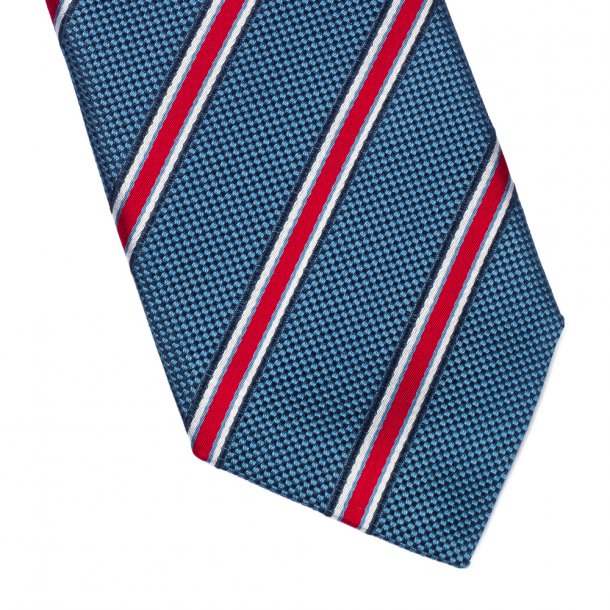Krawat męski niebieski w czerwono-białe paski