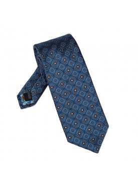 Ciemnoniebieski krawat męski we wzory 100% jedwab