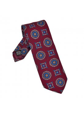 Ciemnoczerwony krawat wełniany VAN THORN w duży wzór