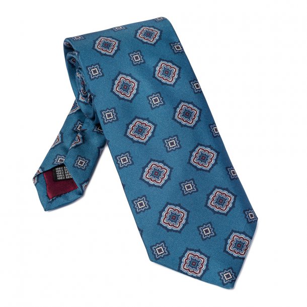 Niebieski krawat jedwabny wzór rozeta VAN THORN