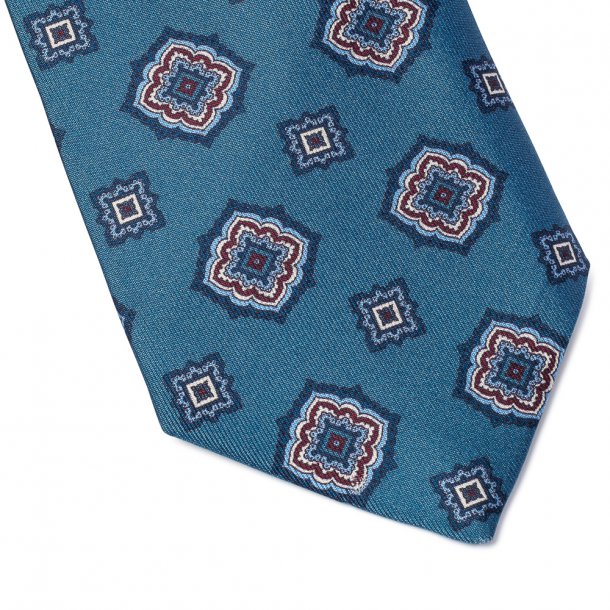 Niebieski krawat jedwabny wzór rozeta VAN THORN 2