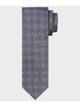 Szary jedwabny krawat w białe i niebieskie kwiaty Michaelis