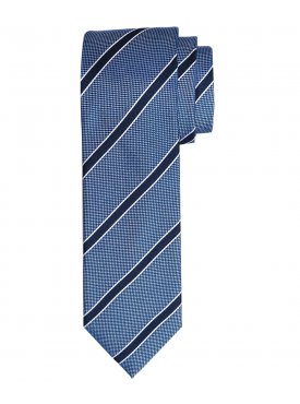 Elegancki błękitny krawat jedwabny w granatowe paski