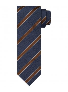Elegancki granatowy krawat jedwabny w grązowe paski