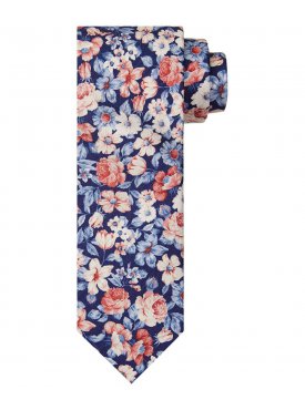 Elegancki granatowy krawat jedwabny w kolorowy kwiecisty wzór