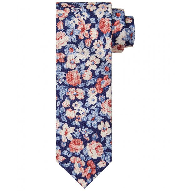 Elegancki granatowy krawat jedwabny w kolorowy kwiecisty wzór