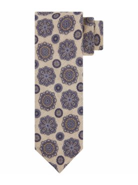 Beżowy krawat ze wzorem Profuomo