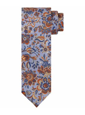 Błękitny krawat jedwabny w kwiatowy wzór