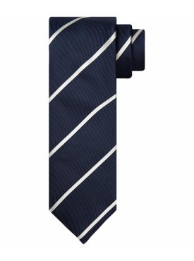 Granatowy krawat jedwabny w białe pasy Profuomo