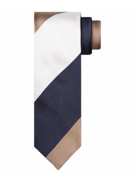 Beżowy krawat z biało-czarbymi paskami Profuomo