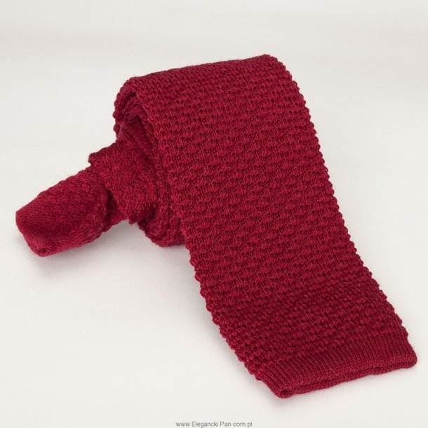 Bordowy wełniany krawat z dzianiny / knit