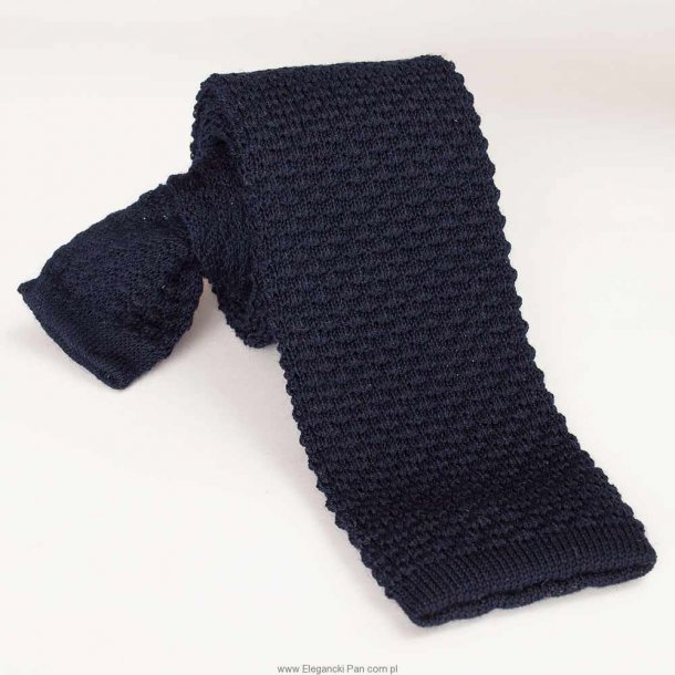 Granatowy wełniany krawat z dzianiny / knit