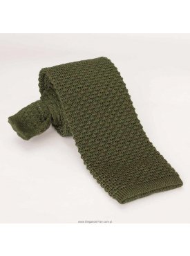 Oliwkowy wełniany krawat z dzianiny / knit