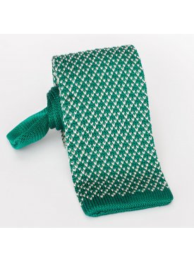 Krawat z dzianiny - knit zielony w drobny wzorek