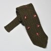 Oliwkowy krawat z dzianiny (knit) we wzór paisley