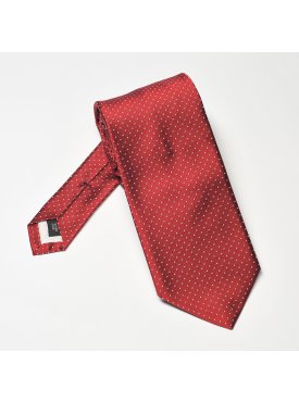 Elegancki DŁUGI czerwony krawat jedwabny Hemley w białe kropki