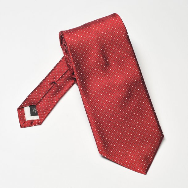 Elegancki DŁUGI czerwony krawat jedwabny Hemley w białe kropki