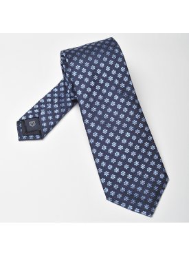 Elegancki granatowy krawat Profuomo w błękitne kwiatuszki