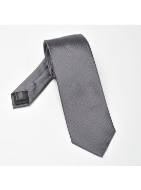 Szary jedwabny krawat w białe drobne kropki Michaelis