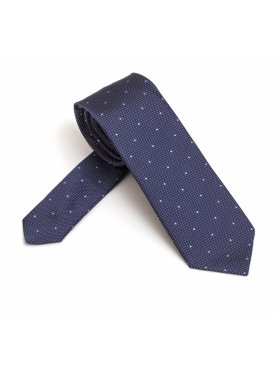 Elegancki granatowy krawat jedwabny Van Thorn w błękitne kropeczki