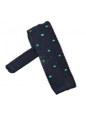 Granatowy krawat knit w zielone kwadraty