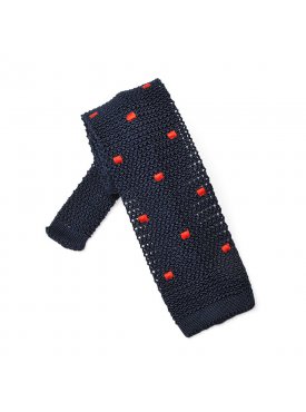 Granatowy krawat knit w czerwone kwadraty