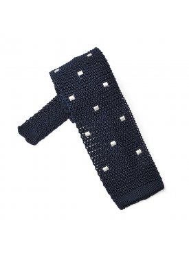 Granatowy krawat knit w białe kwadraty