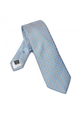 Elegancki błękitny krawat Van Thorn w pomarańczowe kropki