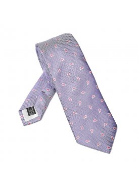 Elegancki fioletowy krawat Van Thorn w różowe paisley
