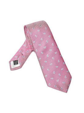 Elegancki różowy krawat Van Thorn w błękitne paisley