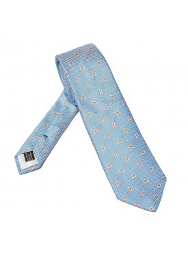 Elegancki błękitny krawat Van Thorn w pomarańczowe paisley