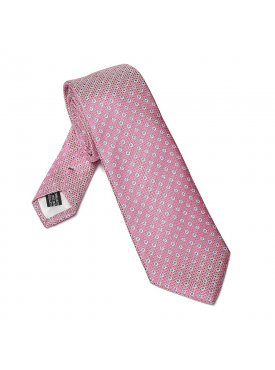 Elegancki DŁUGI różowy krawat Van Thorn w błękitne kropki