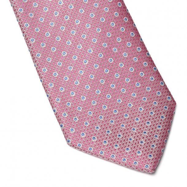 Elegancki DŁUGI różowy krawat Van Thorn w błękitne kropki 1