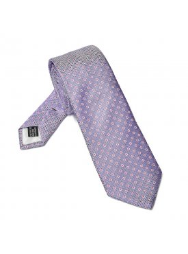 Elegancki DŁUGI fioletowy krawat Van Thorn w różowe kropki