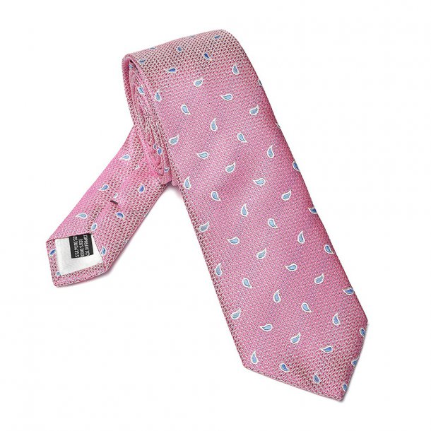 Elegancki DŁUGI różowy krawat Van Thorn w błękitne paisley