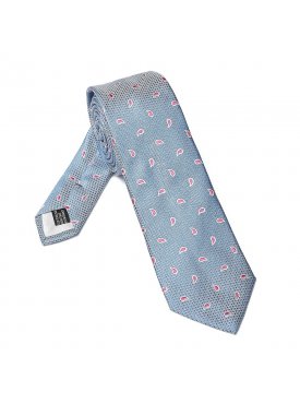 Elegancki DŁUGI błękitny krawat Van Thorn w różowe paisley