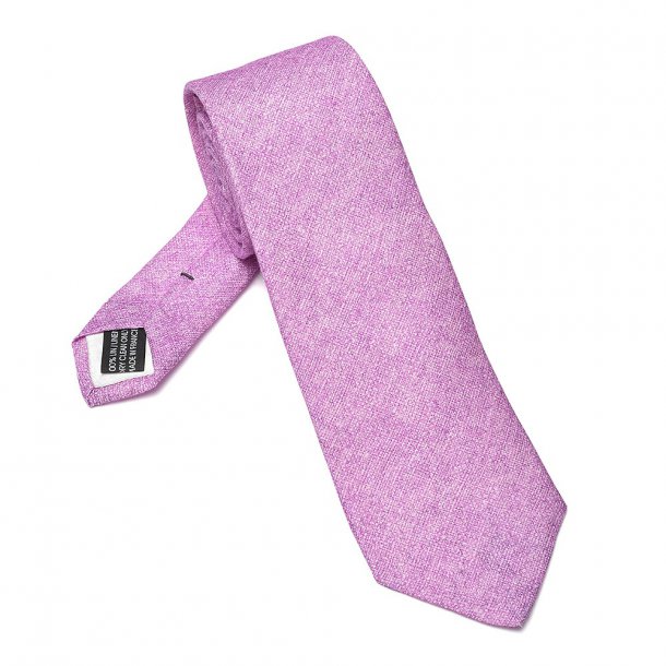 Elegancki DŁUGI lniany krawat Van Thorn w różowo fioletowy melanż